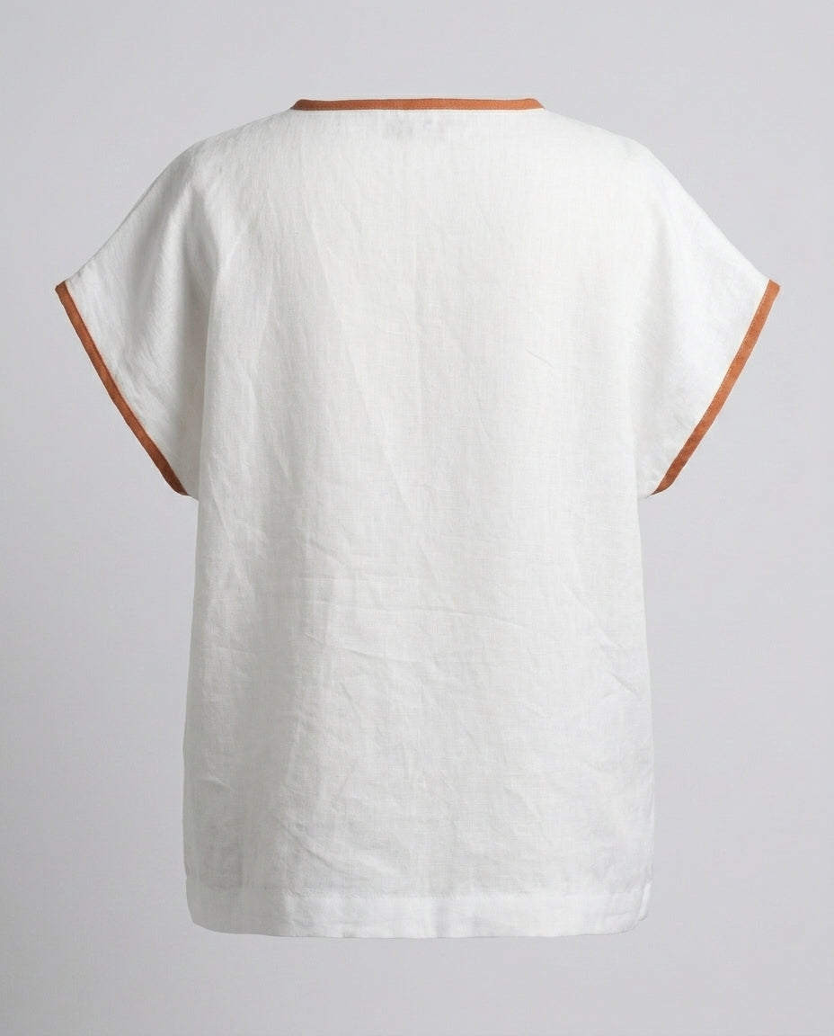 V-Neck Linen Blouse with Contrast Trim – Mix & Match