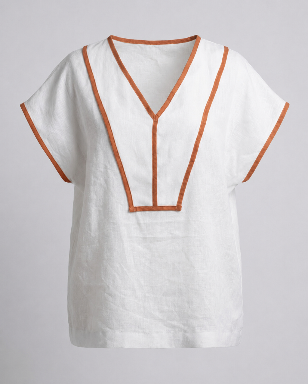 V-Neck Linen Blouse with Contrast Trim – Mix & Match