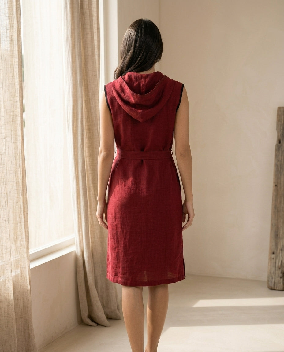 Linen Hooded Midi Dress