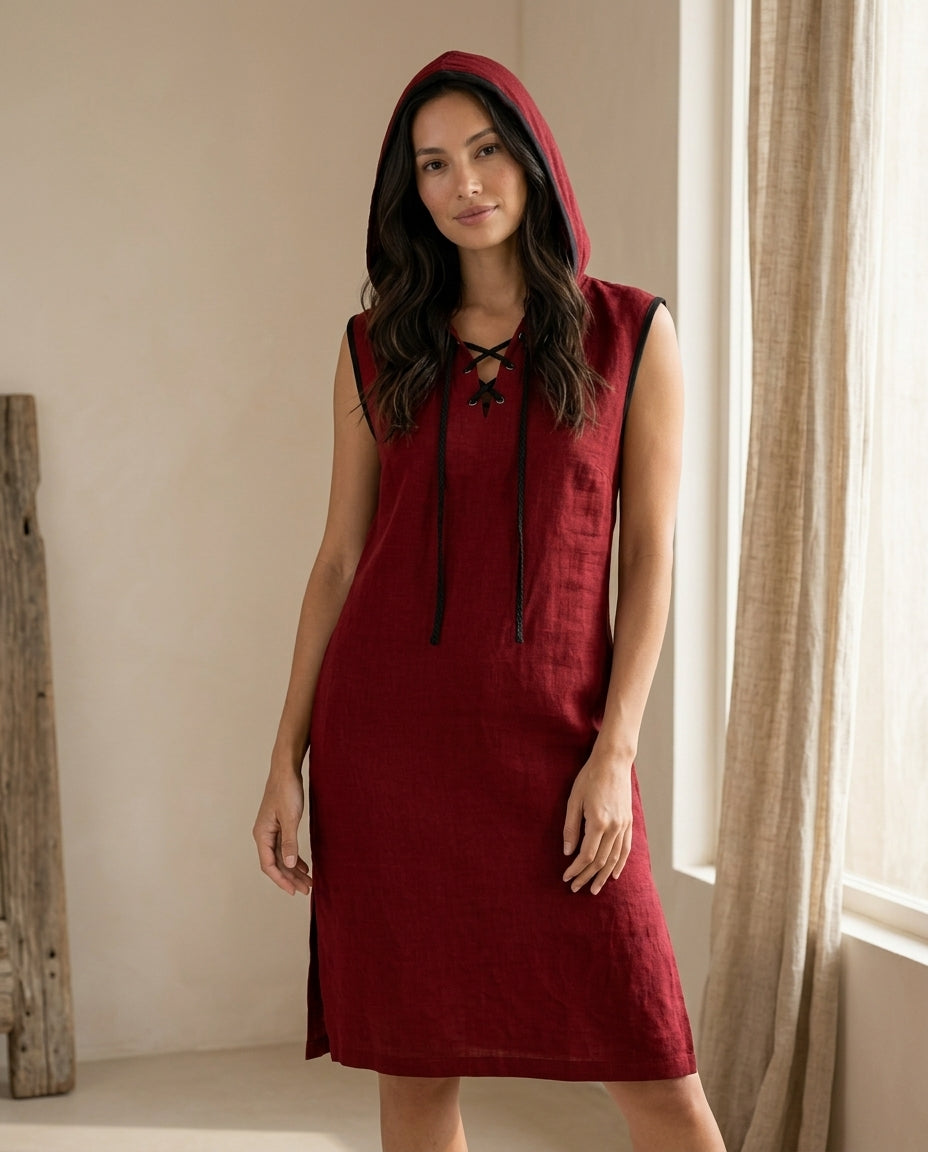 Linen Hooded Midi Dress