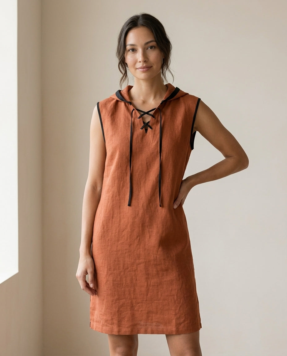 Linen Hooded Midi Dress