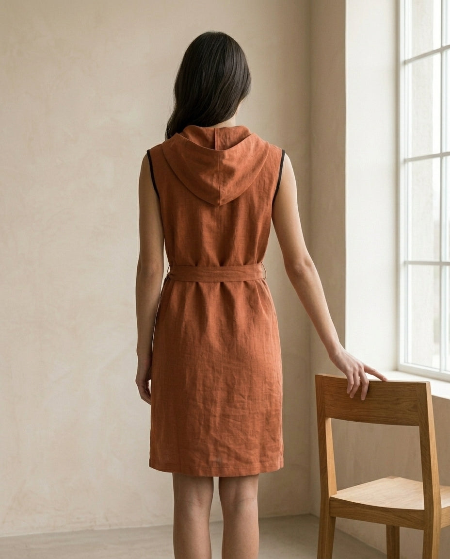 Linen Hooded Midi Dress