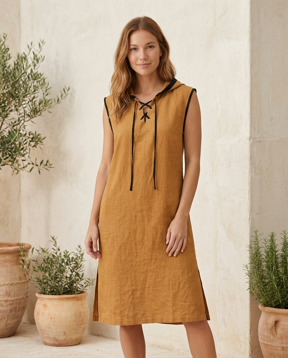 Linen Hooded Midi Dress