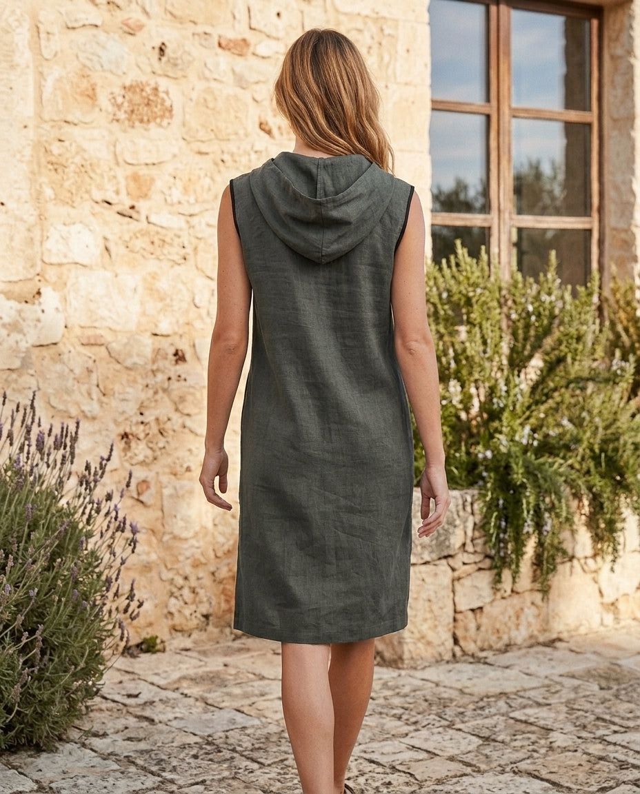 Linen Hooded Midi Dress