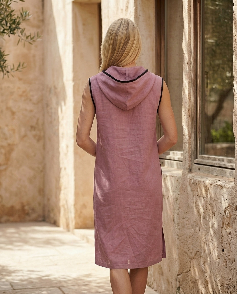 Linen Hooded Midi Dress