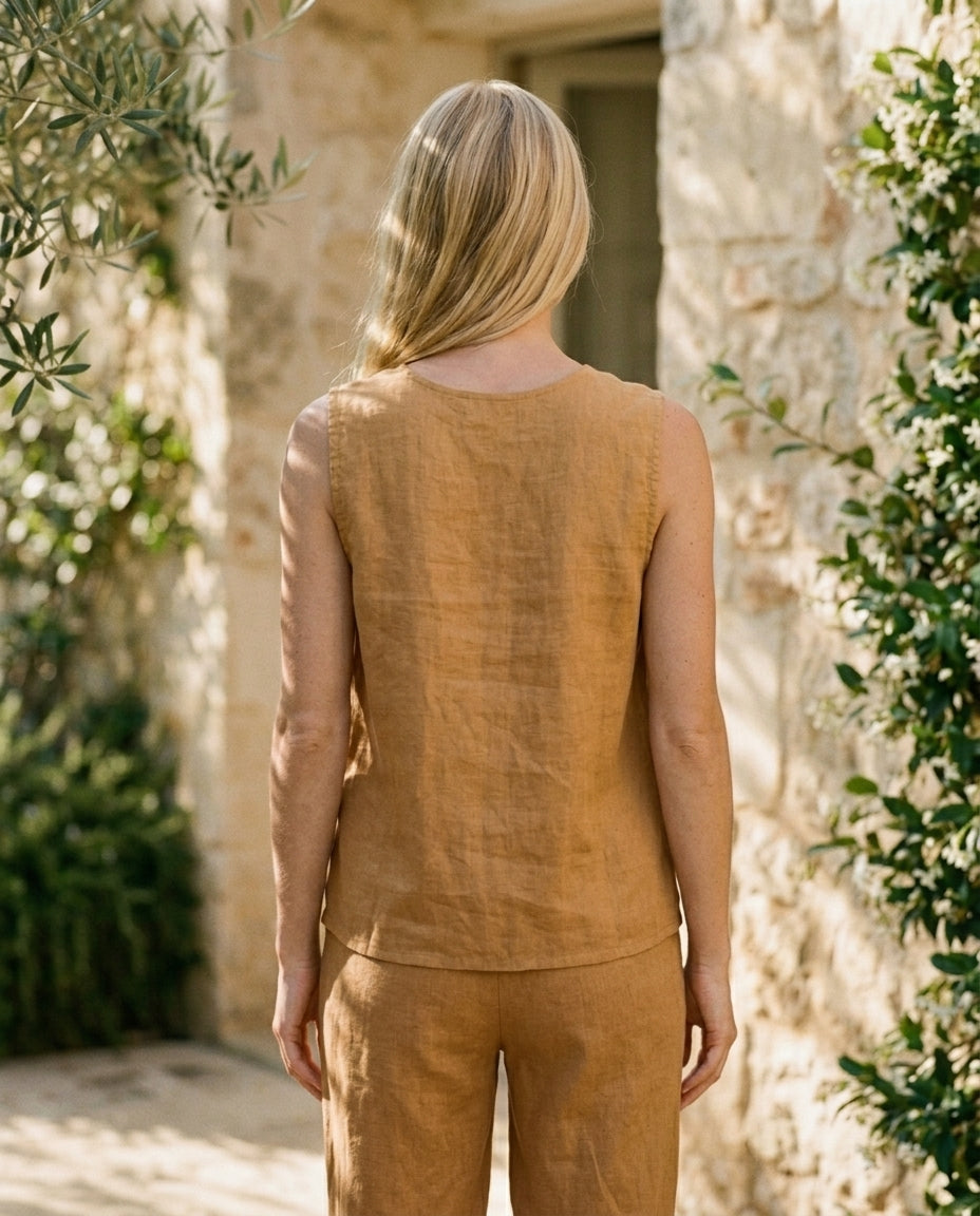 Gathered Linen Wrap Top