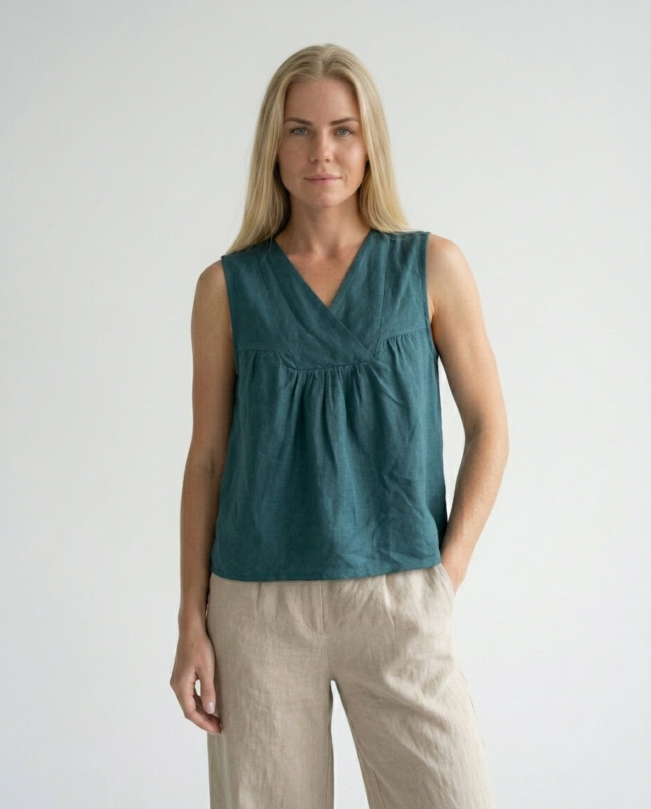 Gathered Linen Wrap Top