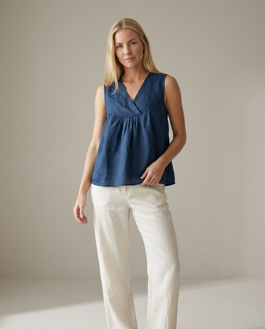 Gathered Linen Wrap Top
