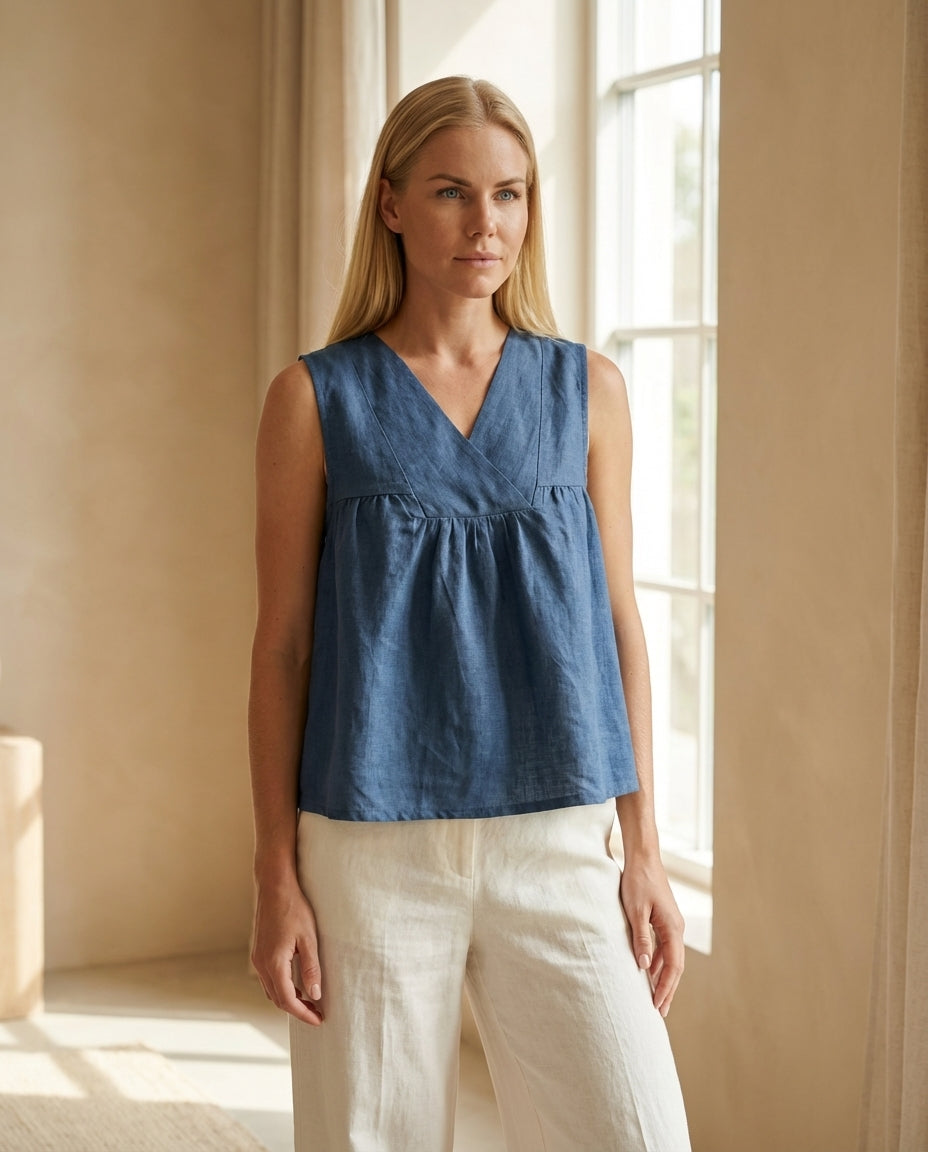 Gathered Linen Wrap Top