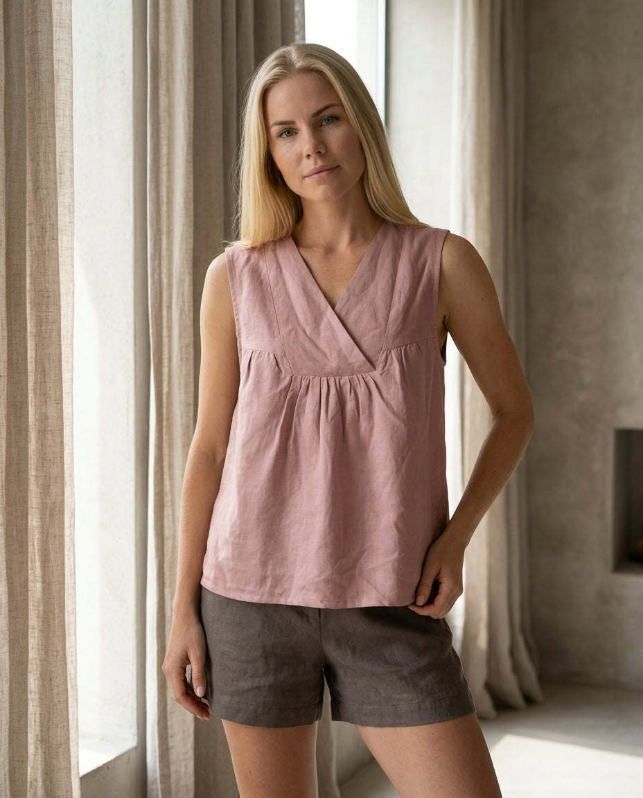 Gathered Linen Wrap Top