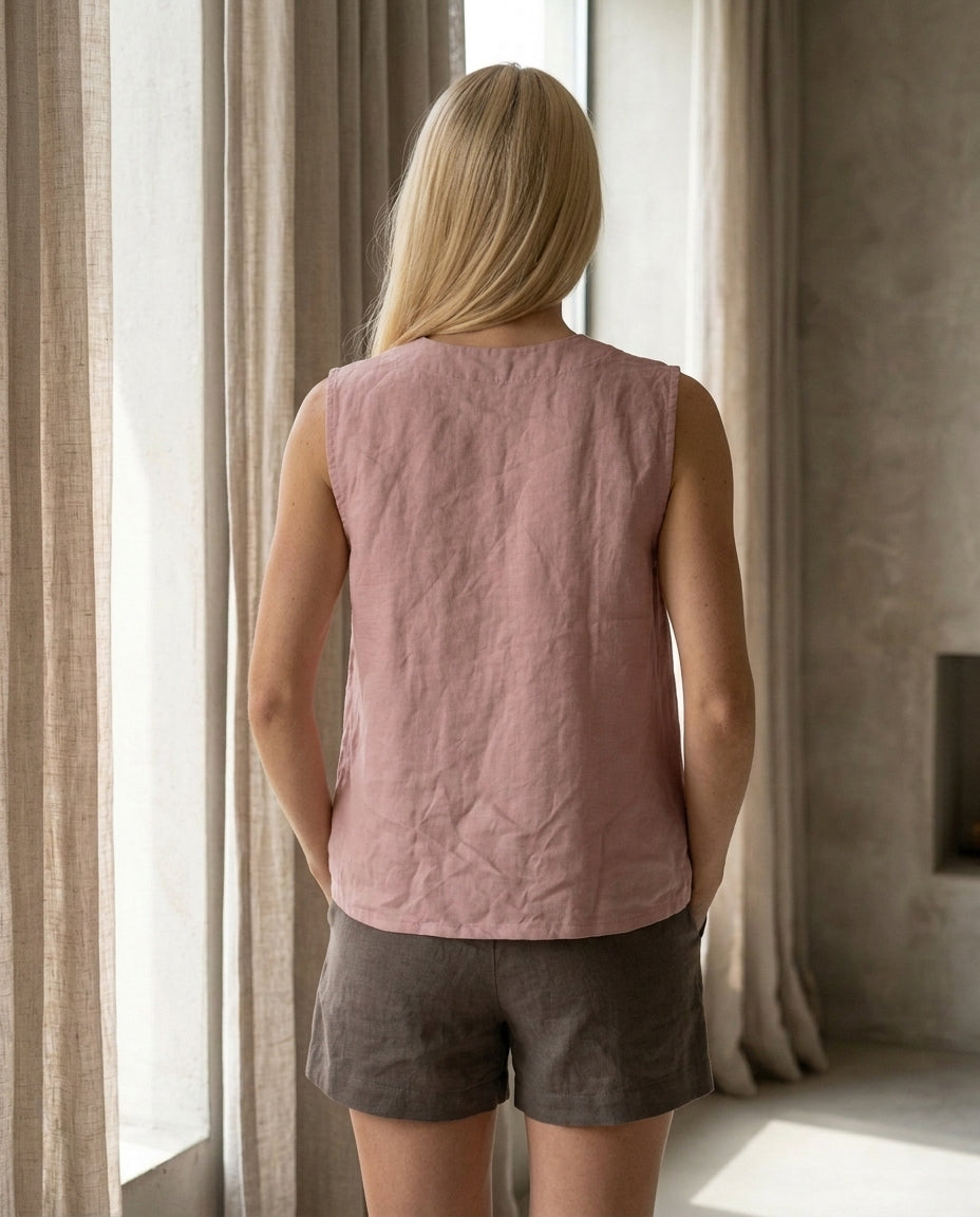 Gathered Linen Wrap Top
