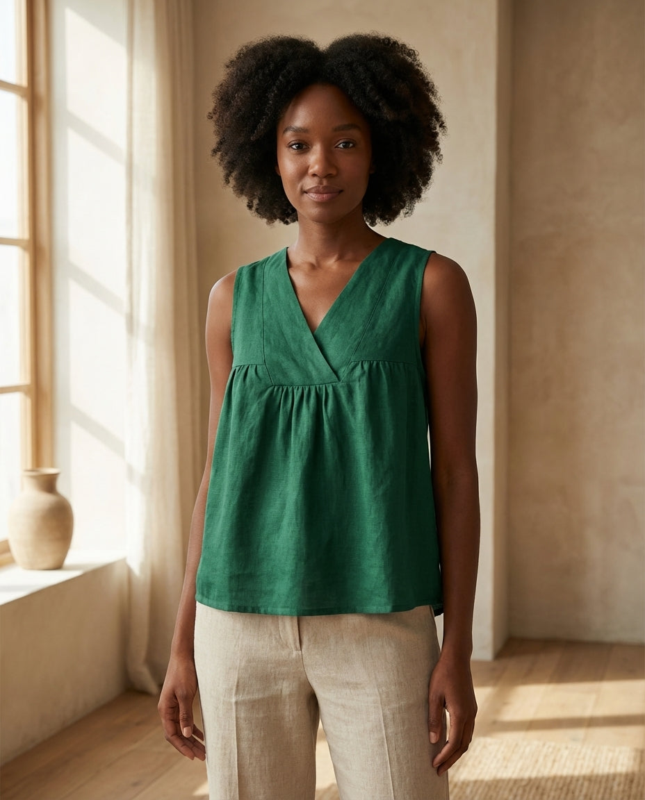 Gathered Linen Wrap Top