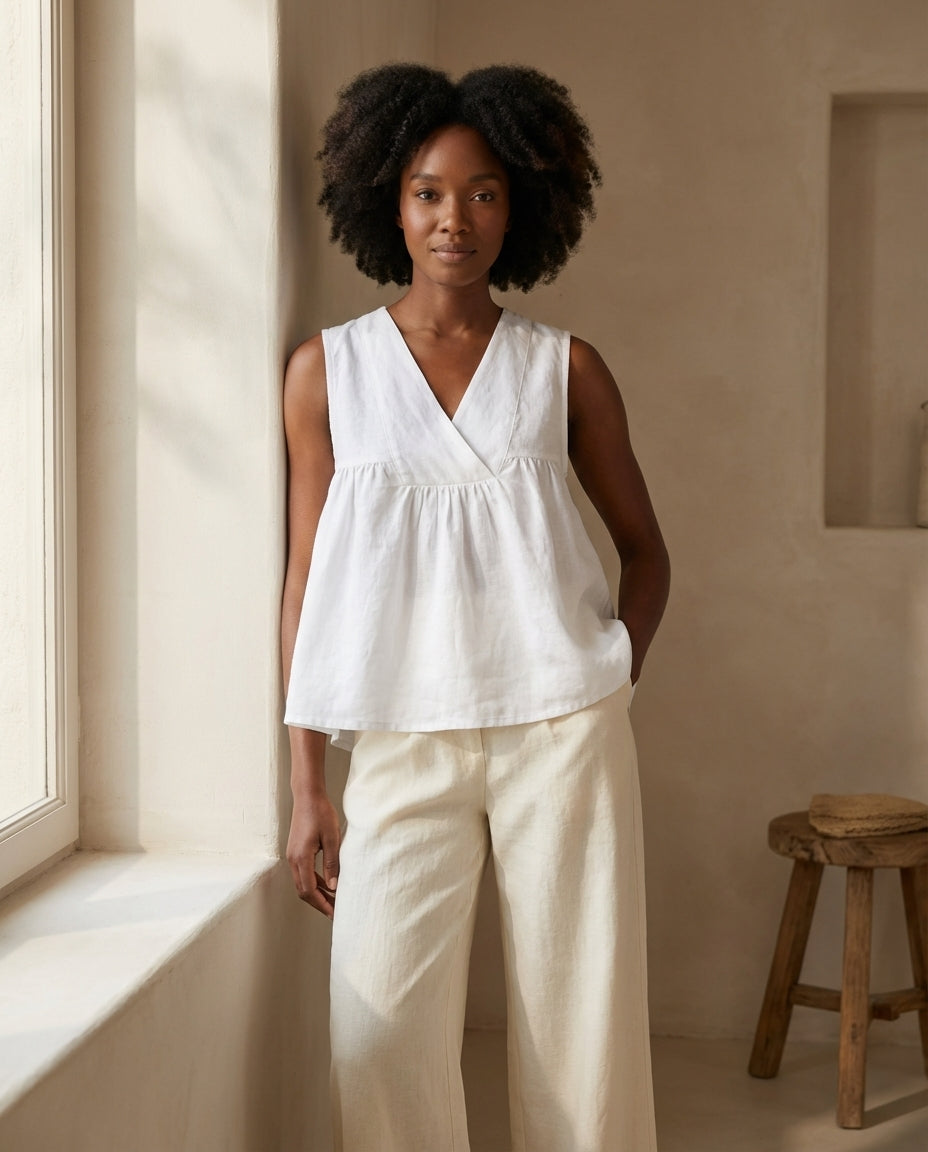 Gathered Linen Wrap Top