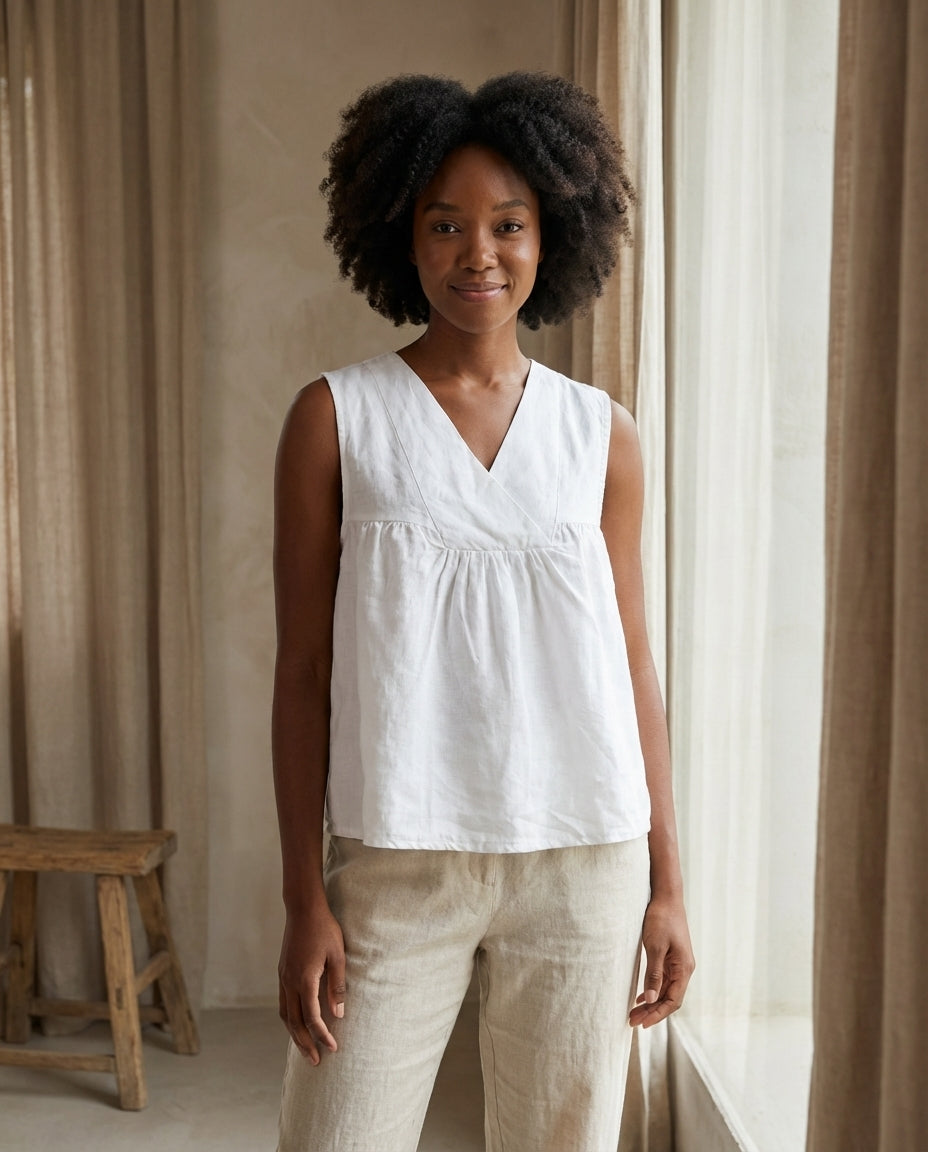 Gathered Linen Wrap Top