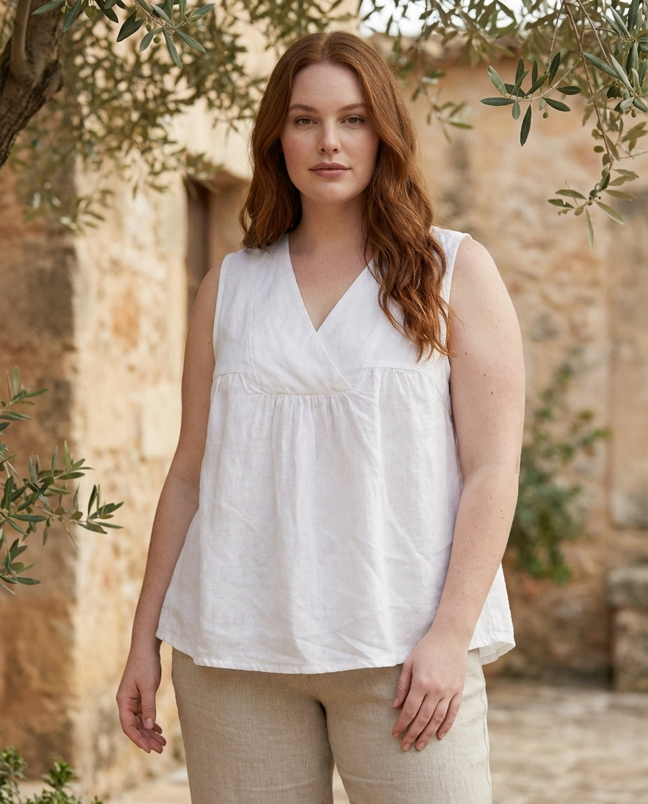 Gathered Linen Wrap Top
