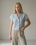 Ruffle Trim Linen Blouse