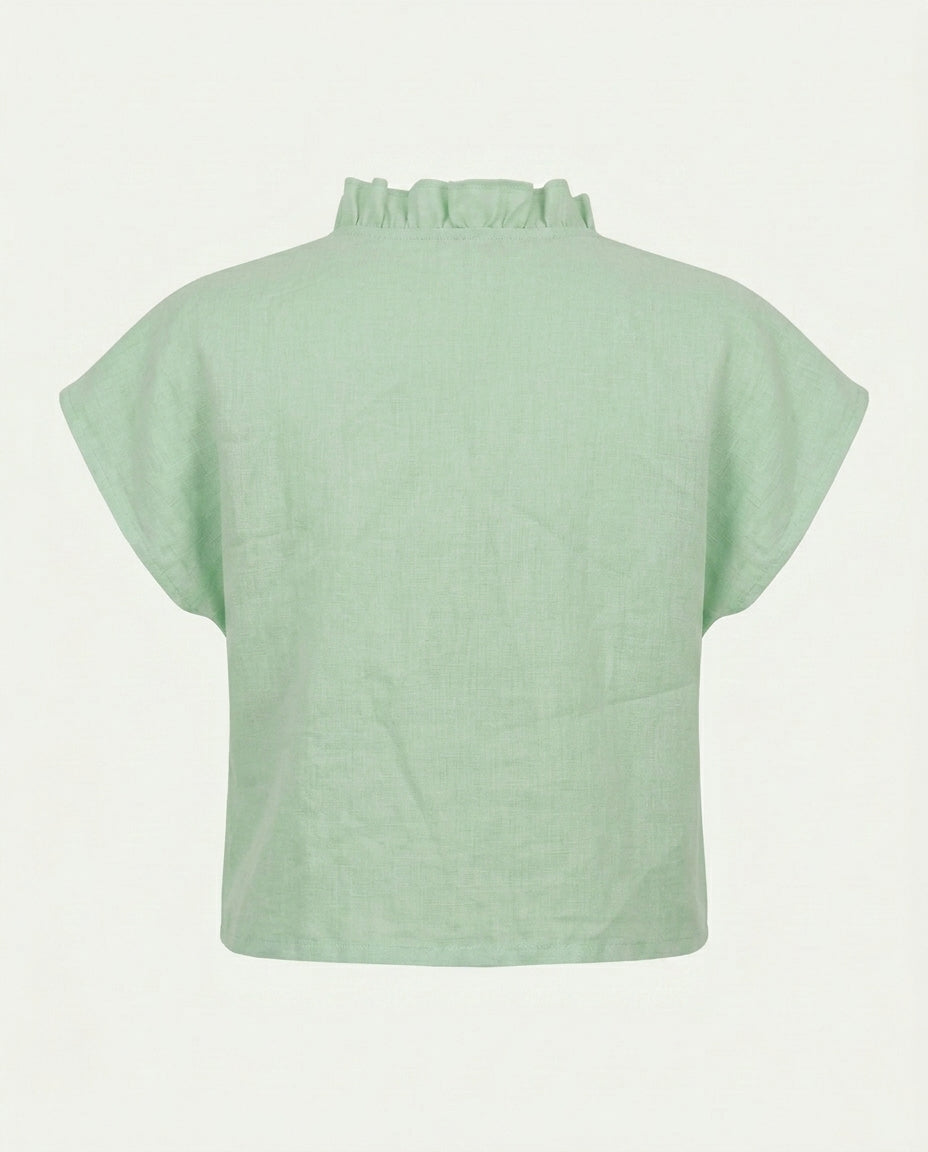 Ruffle Trim Linen Blouse