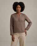 Linen Blouse – V-Neck, Long Sleeve