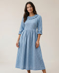 Empire Waist Linen Dress with Ruffle Collar