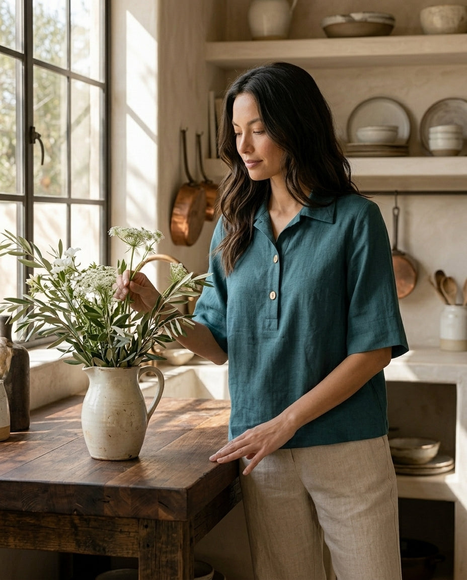 Linen Polo Blouse
