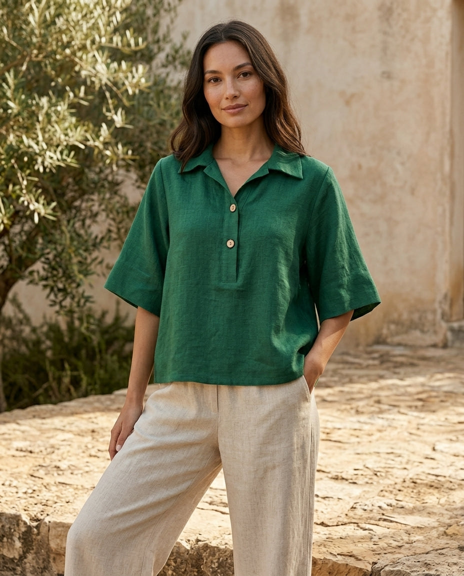 Linen Polo Blouse