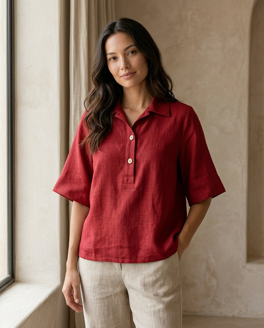 Linen Polo Blouse