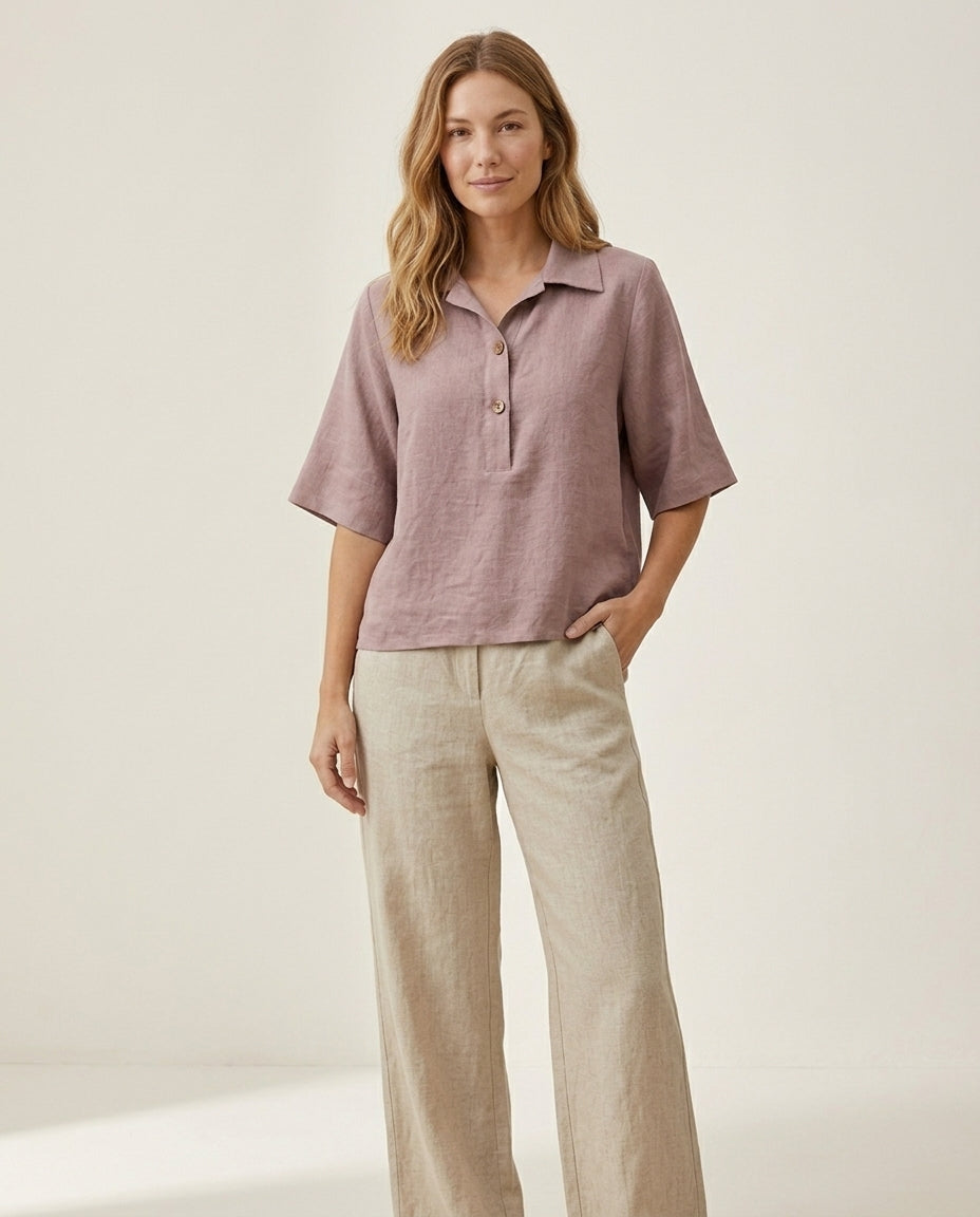 Linen Polo Blouse