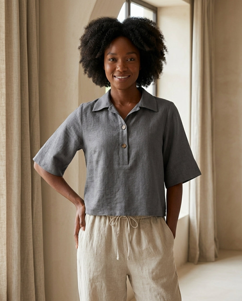 Linen Polo Blouse