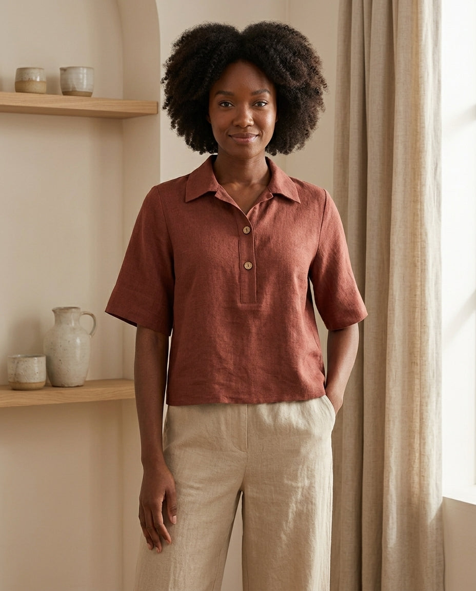 Linen Polo Blouse