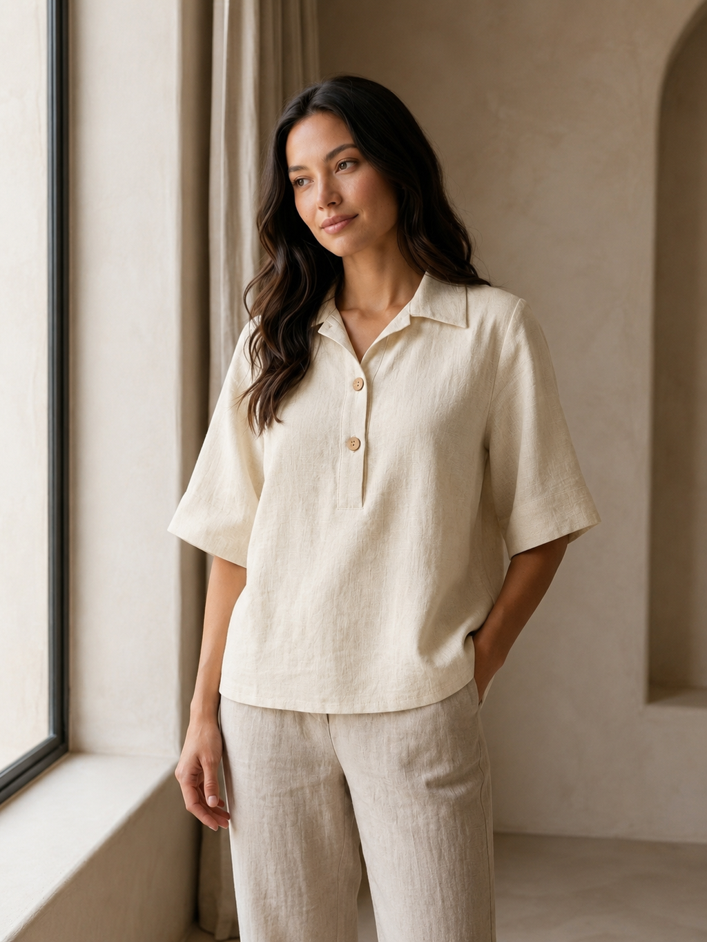 Linen Polo Blouse