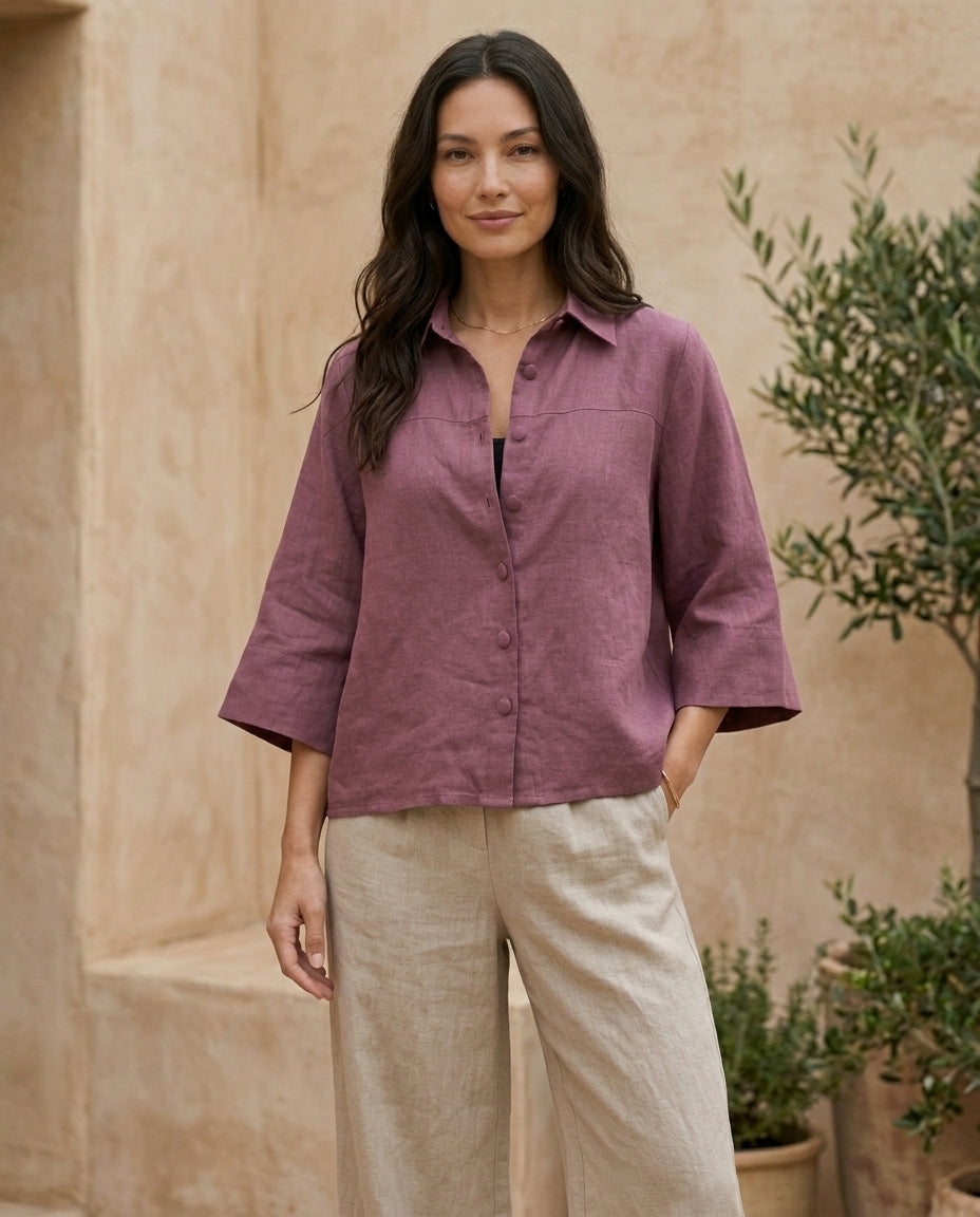 Wide-Sleeve Linen Shirt