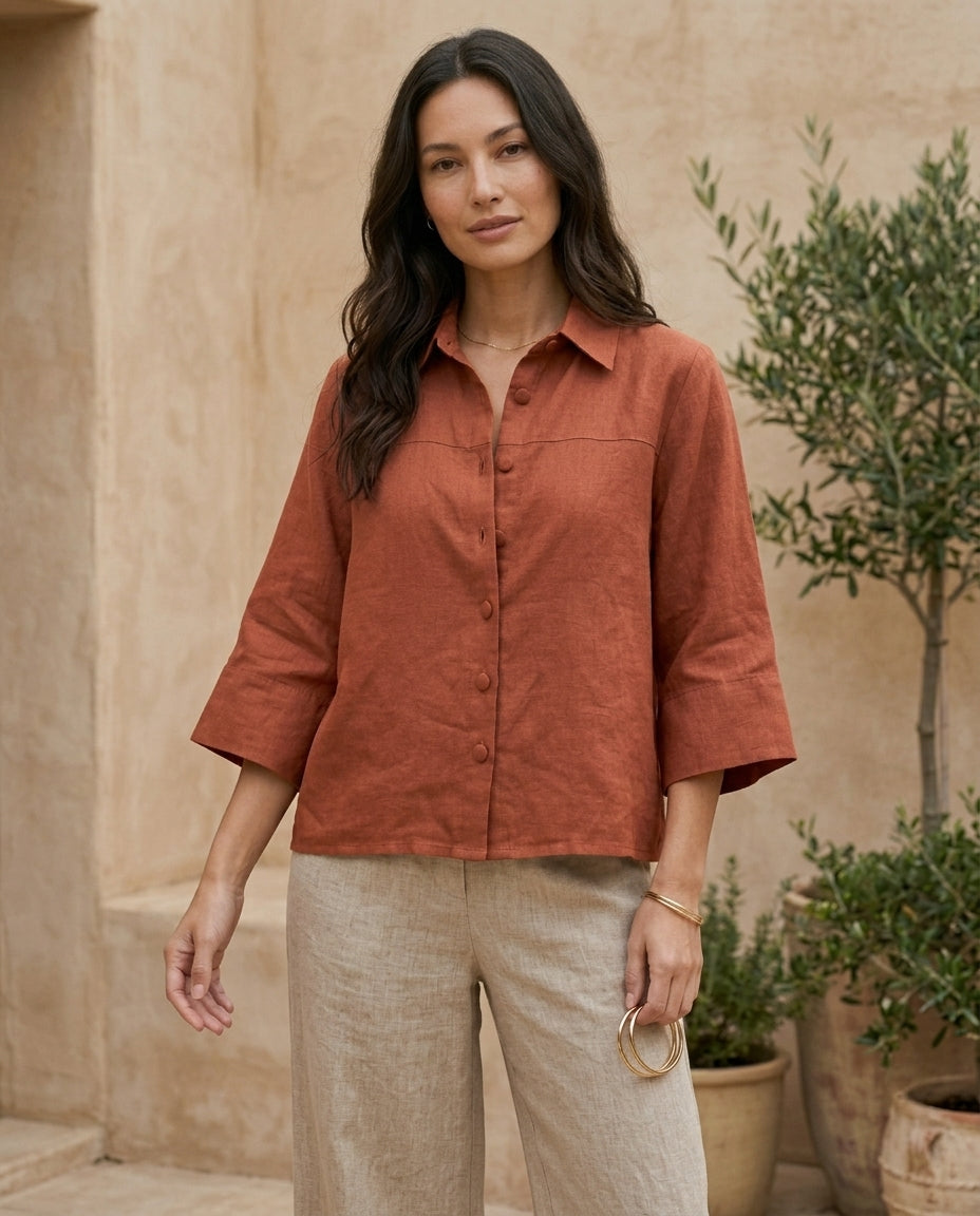 Wide-Sleeve Linen Shirt