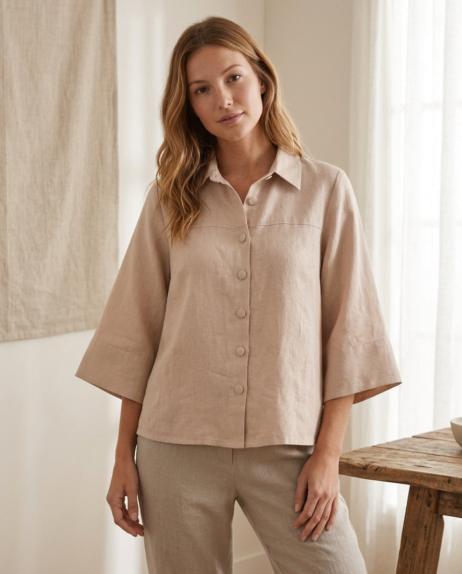 Wide-Sleeve Linen Shirt
