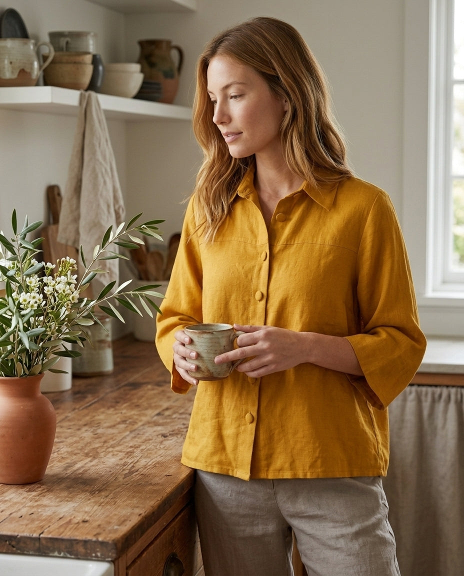 Wide-Sleeve Linen Shirt