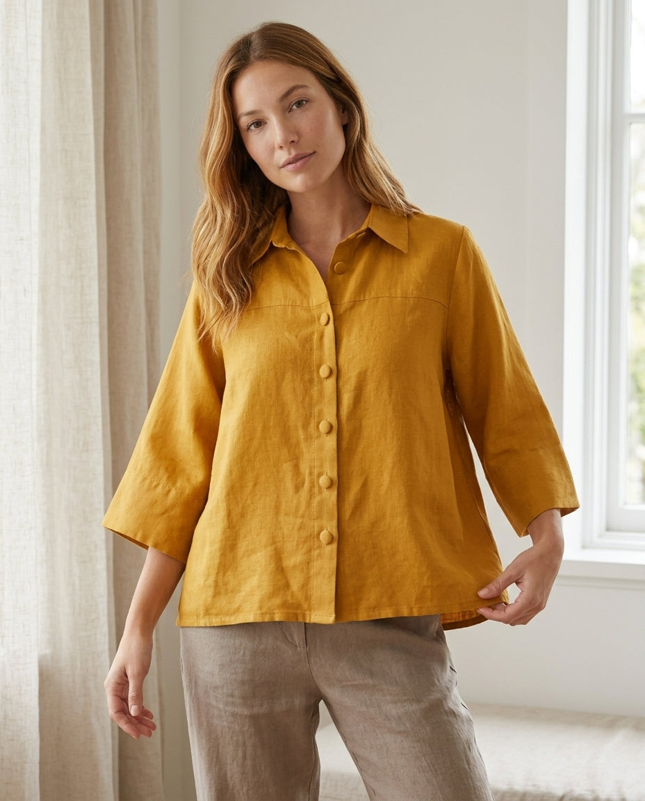Wide-Sleeve Linen Shirt