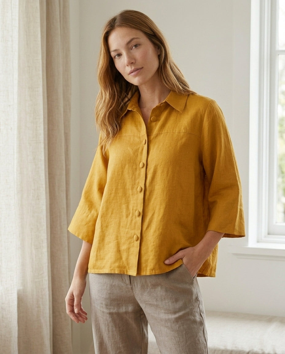 Wide-Sleeve Linen Shirt