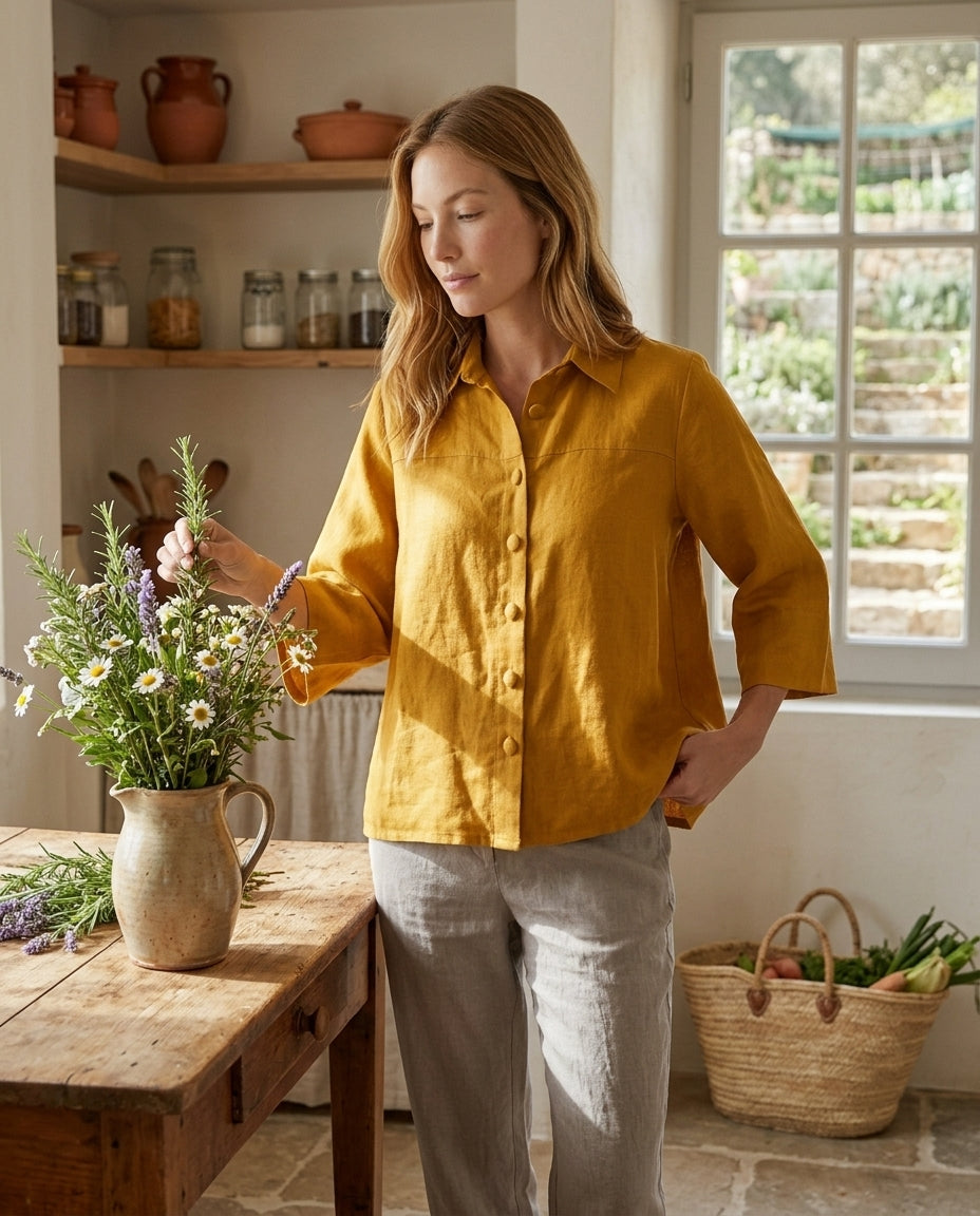 Wide-Sleeve Linen Shirt