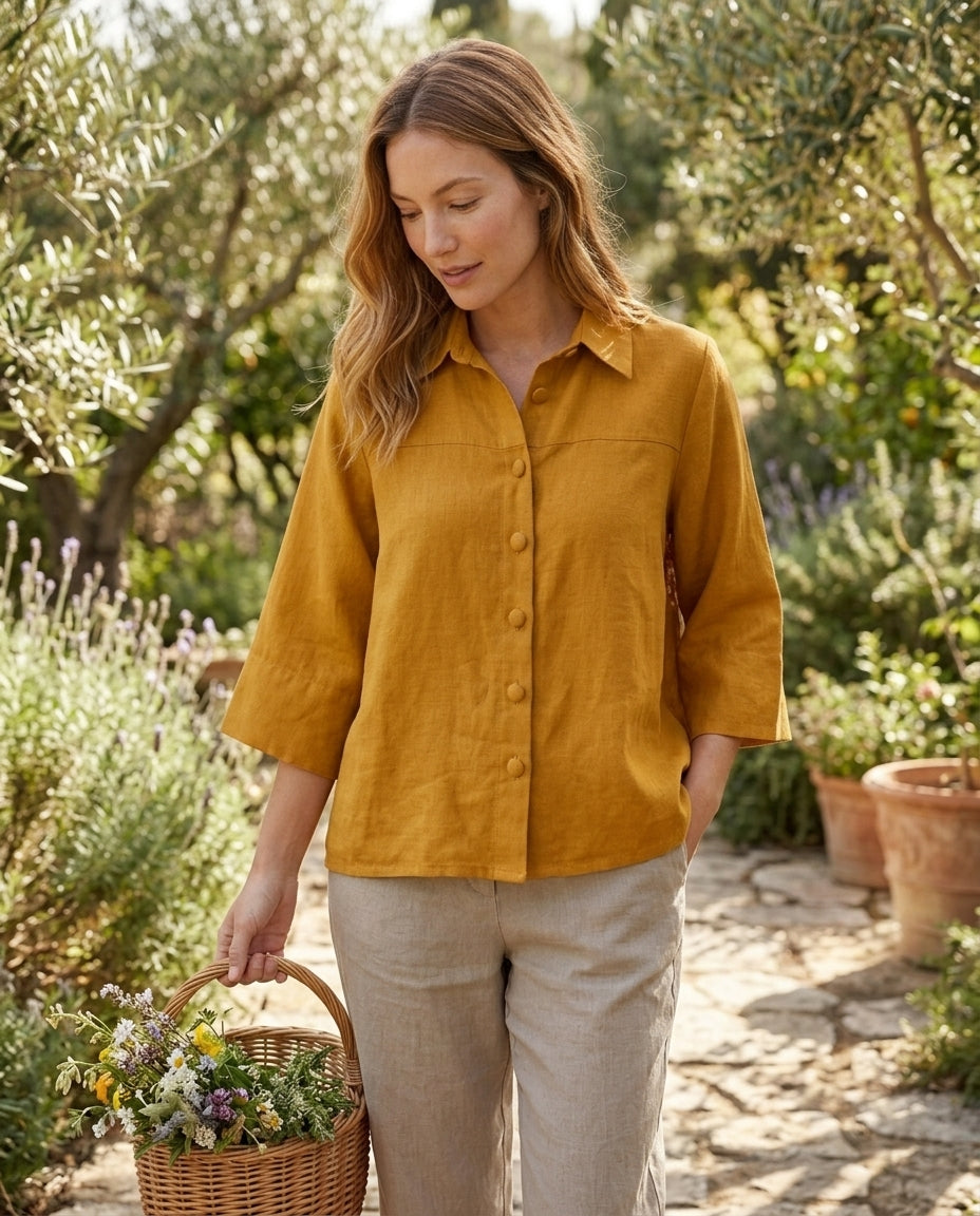 Wide-Sleeve Linen Shirt
