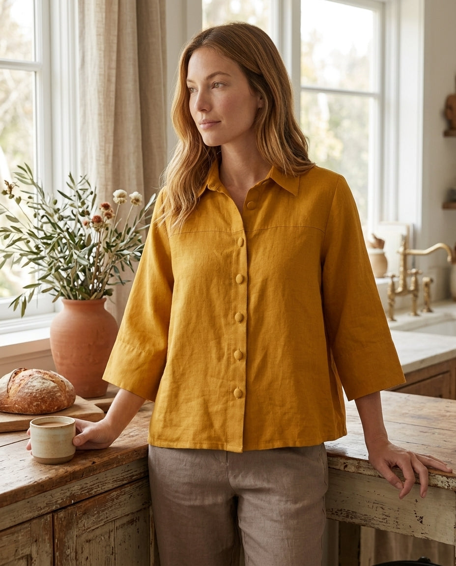 Wide-Sleeve Linen Shirt