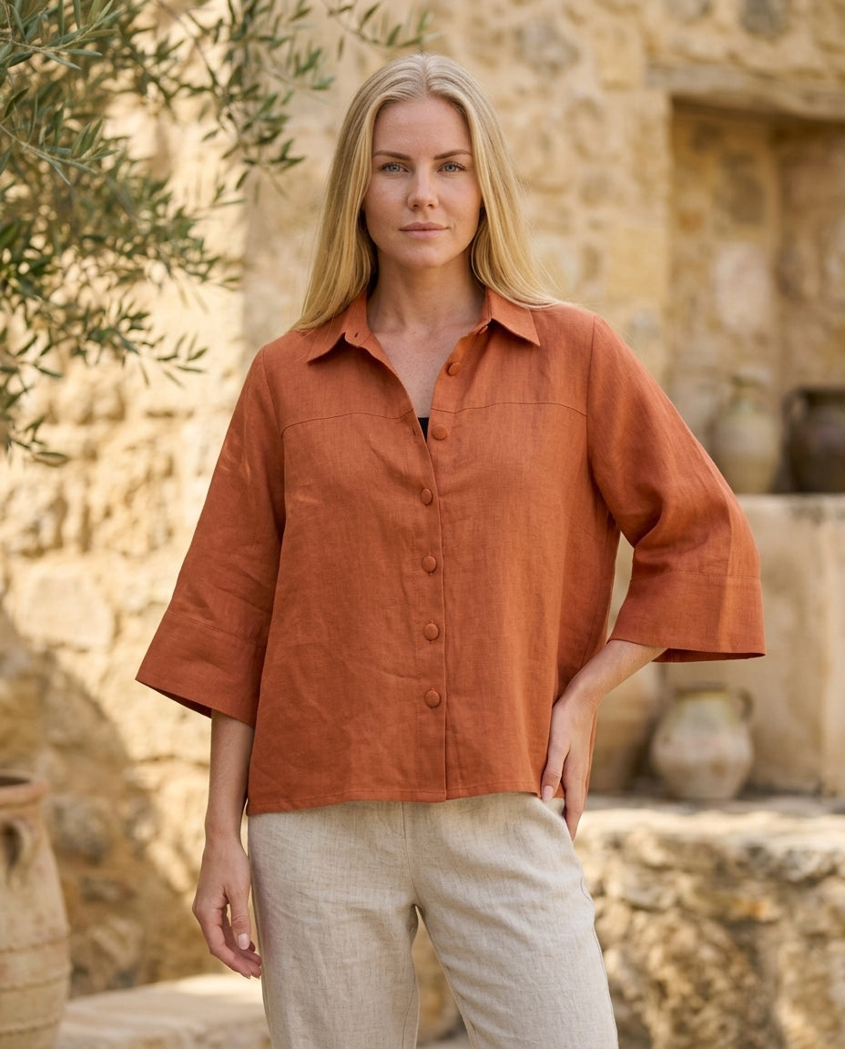 Wide-Sleeve Linen Shirt
