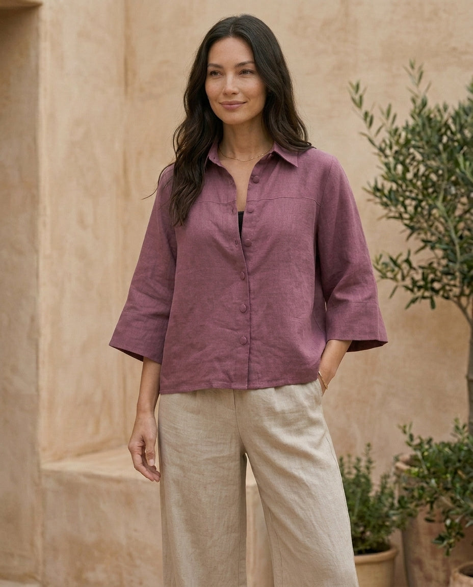 Wide-Sleeve Linen Shirt