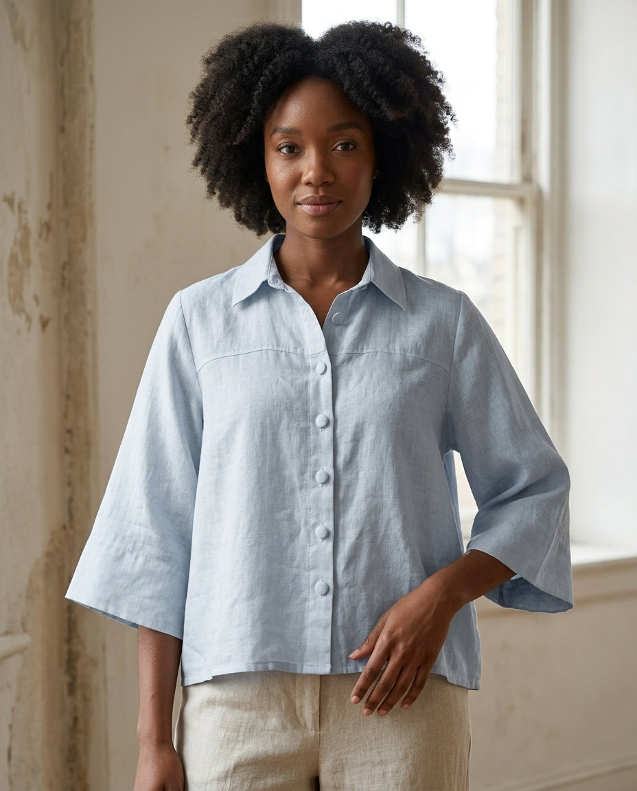 Wide-Sleeve Linen Shirt