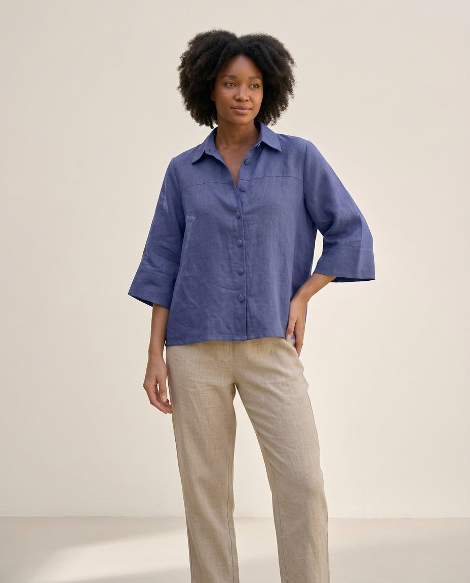 Wide-Sleeve Linen Shirt