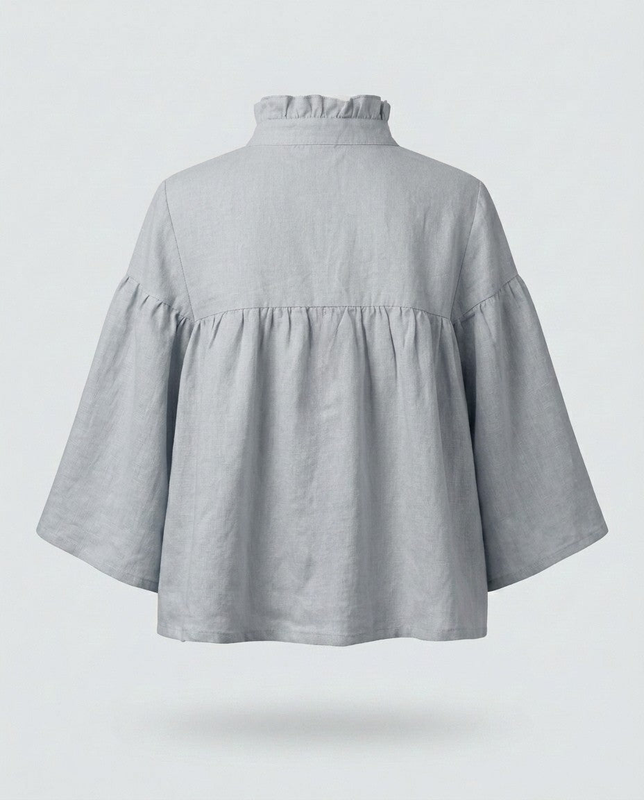 Ruffled Tie-Neck Linen Blouse