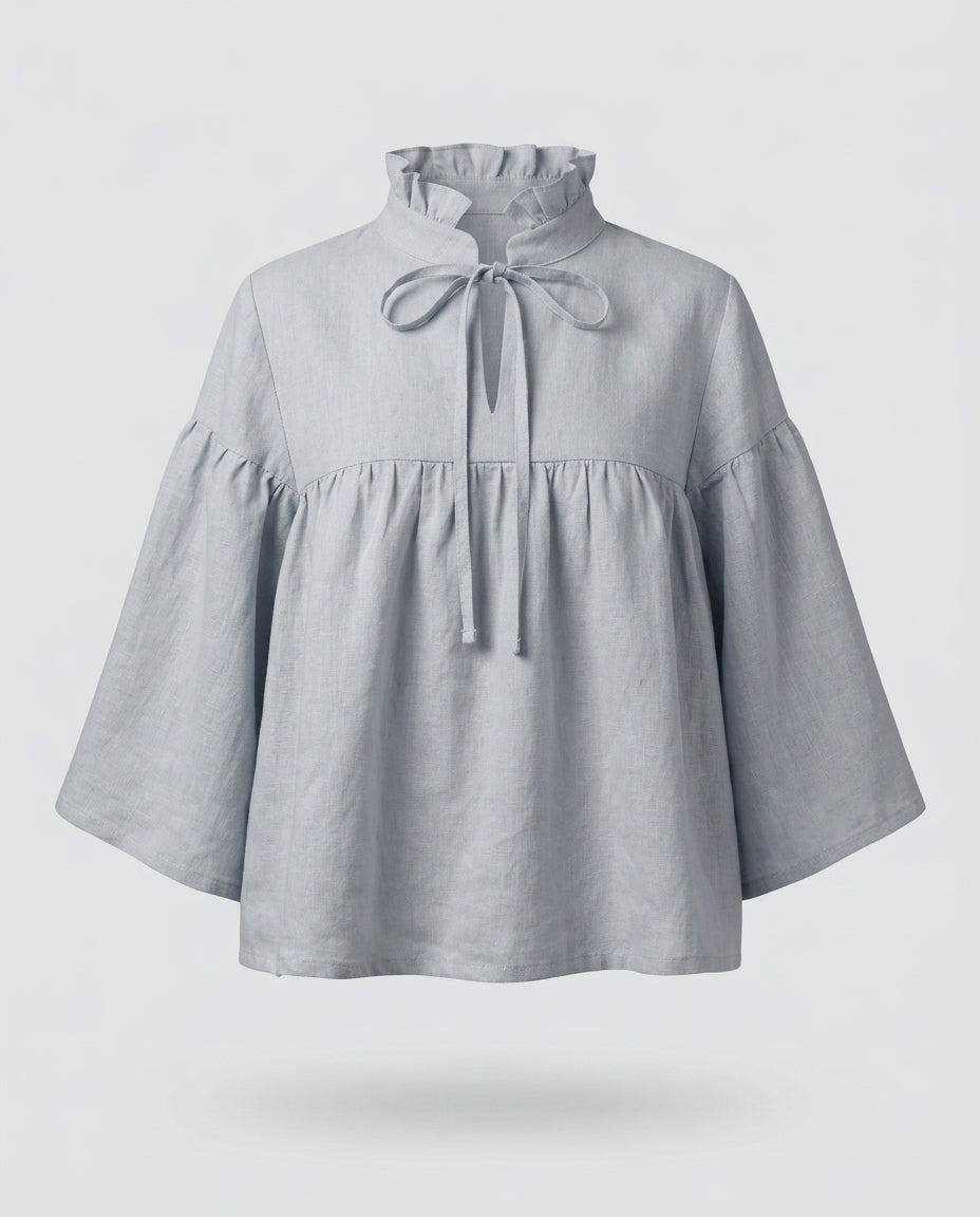 Ruffled Tie-Neck Linen Blouse
