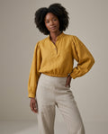 Puff Sleeve Cropped Linen Blouse