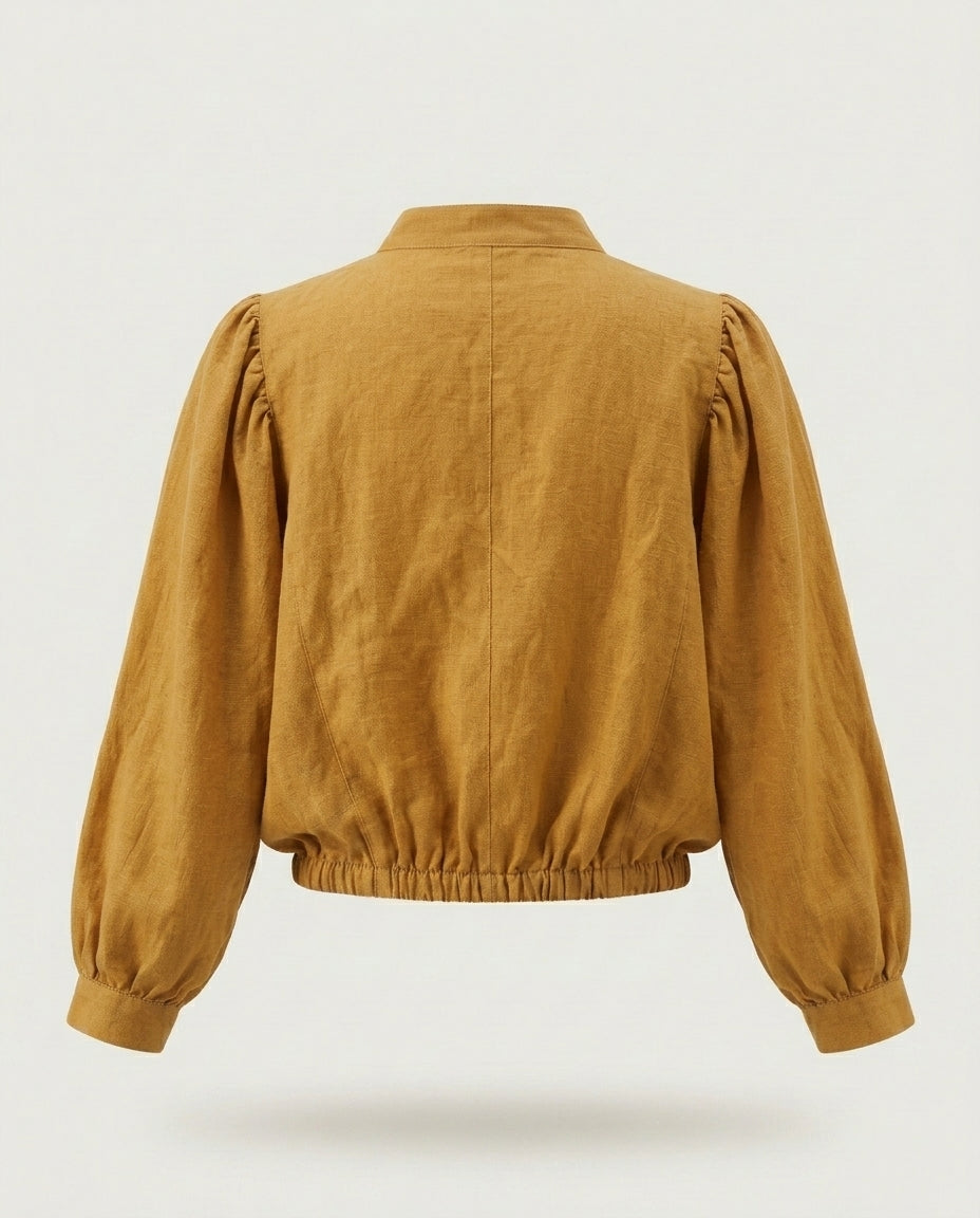 Puff Sleeve Cropped Linen Blouse