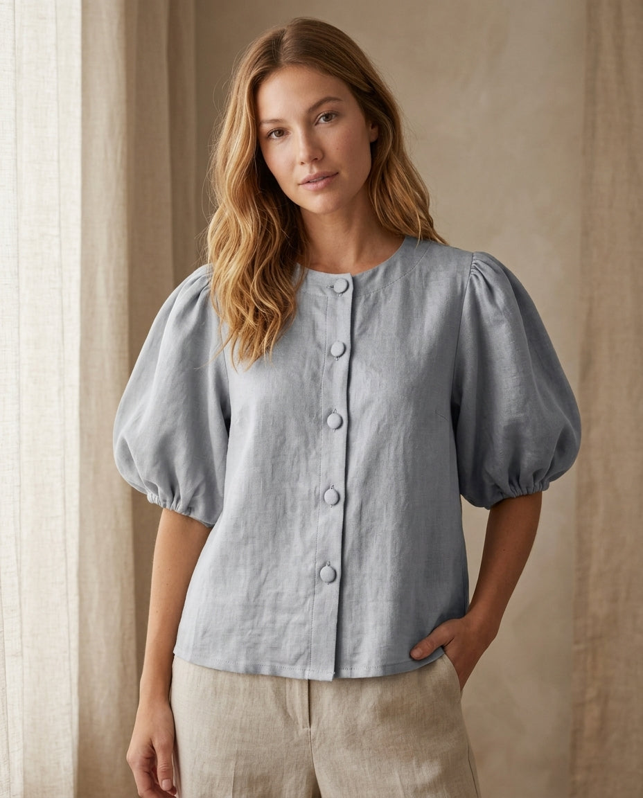 Puff Sleeve Linen Blouse