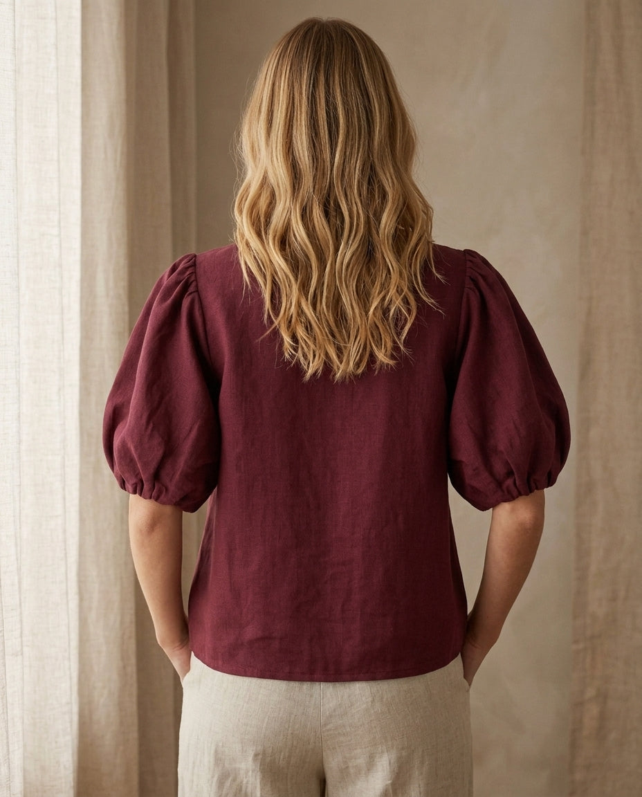 Puff Sleeve Linen Blouse