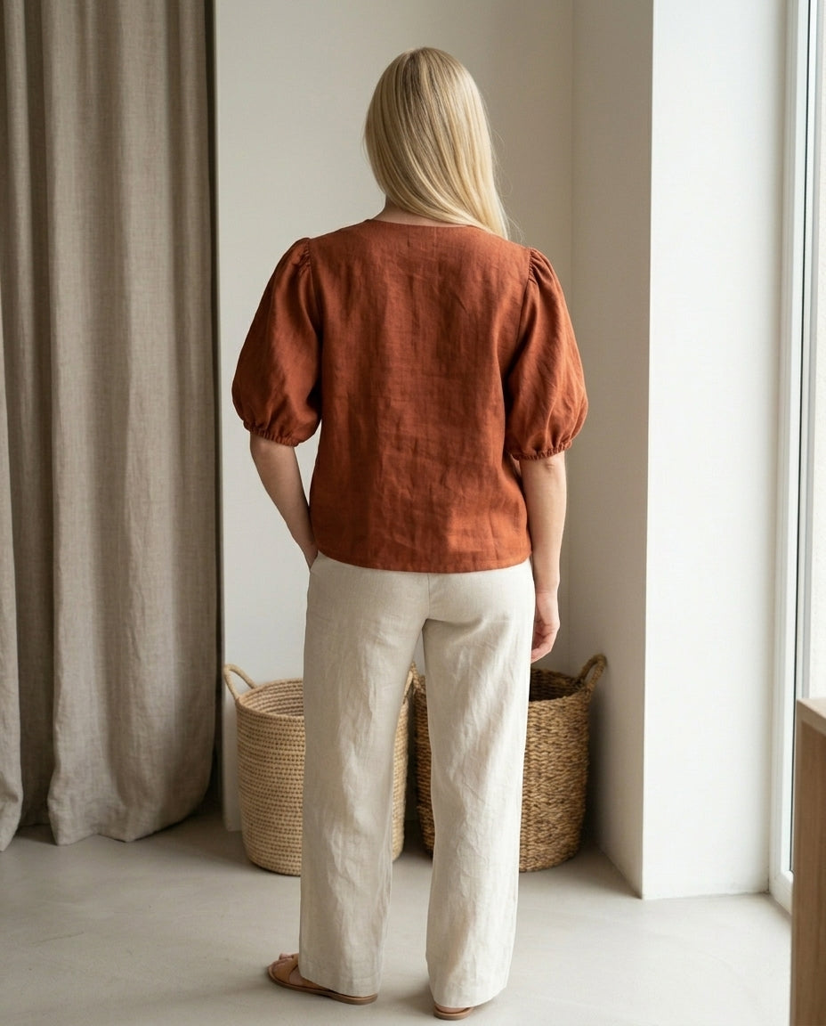 Puff Sleeve Linen Blouse